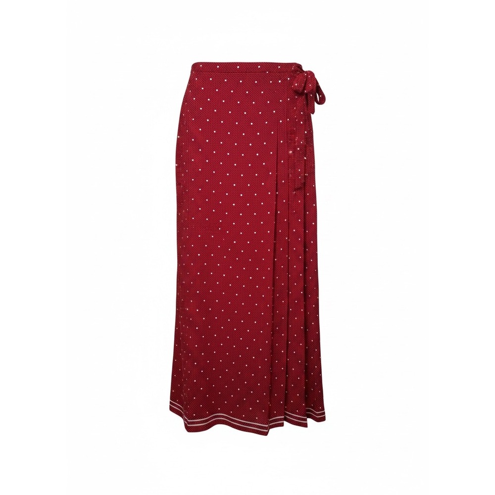 Liz Claiborne Red Polka Dot Wrap Maxi Skirt Size 10 White Border Tie Waist